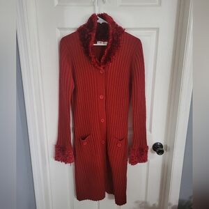 Cato red fur embellished cardigan sweater